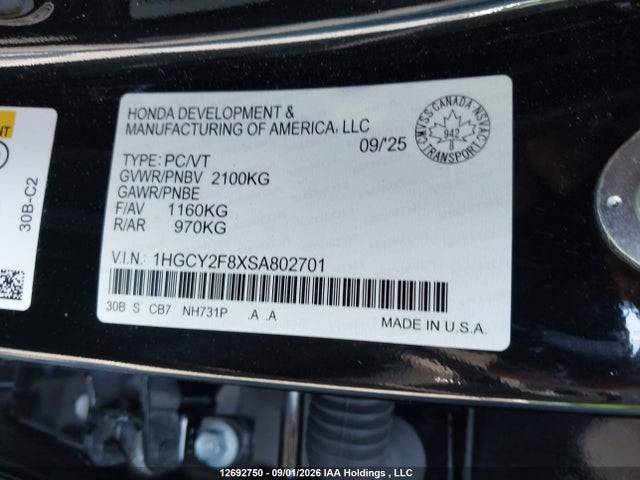 Продаж на аукціоні авто 2025 Honda Accord Touring Hybrid, vin: 1HGCY2F8XSA802701, номер лоту: 12692750