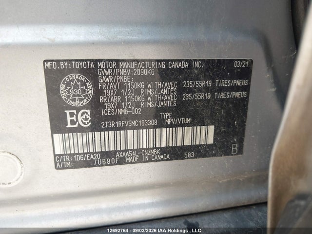 Toyota Rav4 Xle 2021 2T3R1RFV5MC193308 Image 9