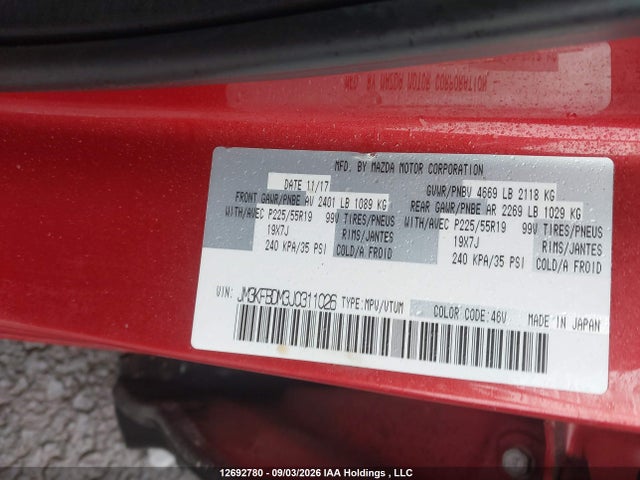 Aukcja sprzedaży 2018 Mazda Cx-5, vin: JM3KFBDM3J0311026, numer aukcji: 12692780