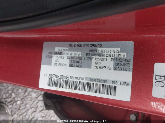 Aukcja sprzedaży 2018 Mazda Cx-5, vin: JM3KFBDM3J0311026, numer aukcji: 12692780
