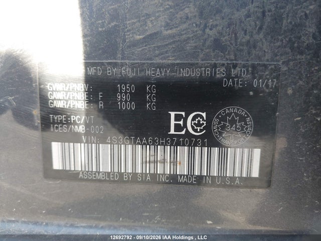 4S3GTAA63H3710731 Subaru Impreza Convenience