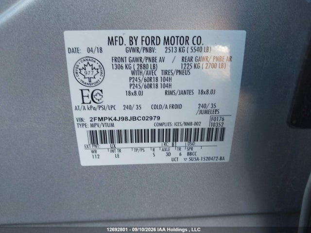 2FMPK4J98JBC02979 Ford EDGE SEL