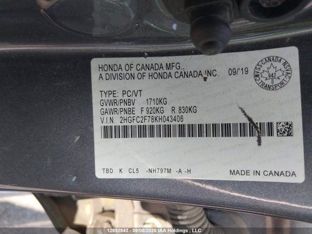 Honda Civic 2019 2HGFC2F78KH043406 Image 18