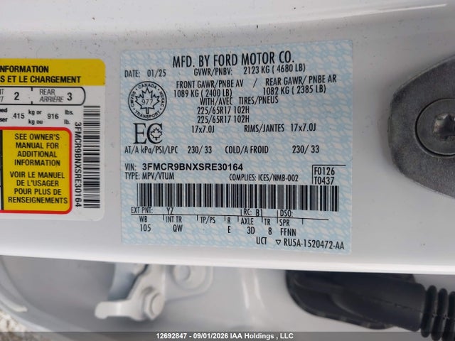 Продаж на аукціоні авто 2025 Ford Bronco Sport Big Bend, vin: 3FMCR9BNXSRE30164, номер лоту: 12692847