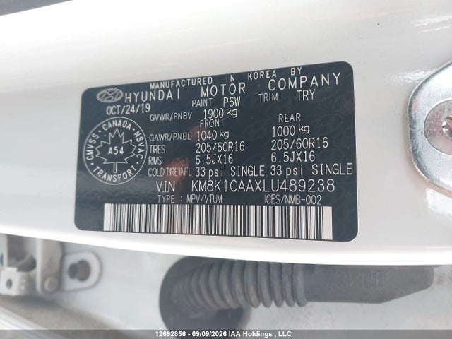 Auction sale of the 2020 Hyundai Kona Essential Awd, vin: KM8K1CAAXLU489238, lot number: 12692856