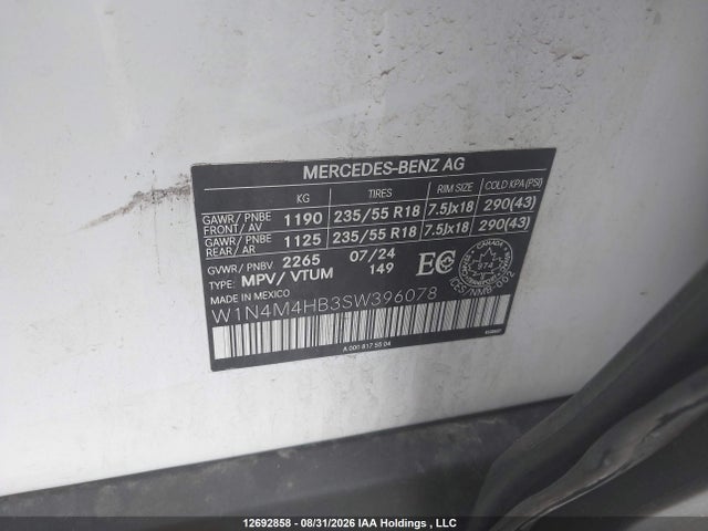 Aukcja sprzedaży 2025 Mercedes-benz Glb 250 4matic, vin: W1N4M4HB3SW396078, numer aukcji: 12692858