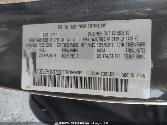 Mazda Cx-9 Gs-l 2017 JM3TCBCY3H0140628 Image 9