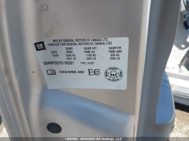 12692864 :رقم المزاد ، 2G4WF532751185321 vin ، 2005 Buick Allure Cx مزاد بيع