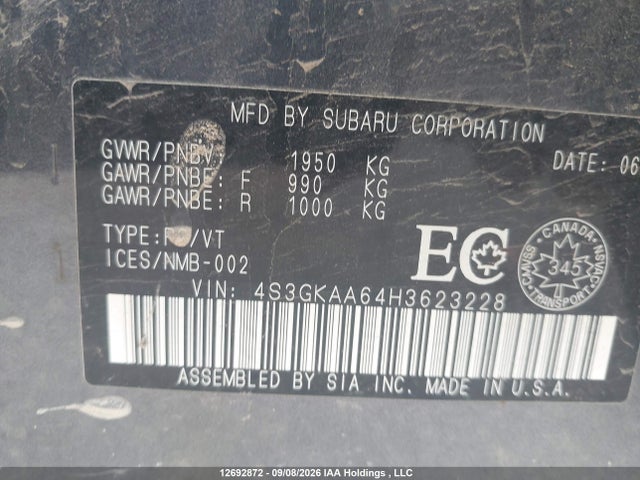 12692872 :رقم المزاد ، 4S3GKAA64H3623228 vin ، 2017 Subaru Impreza مزاد بيع