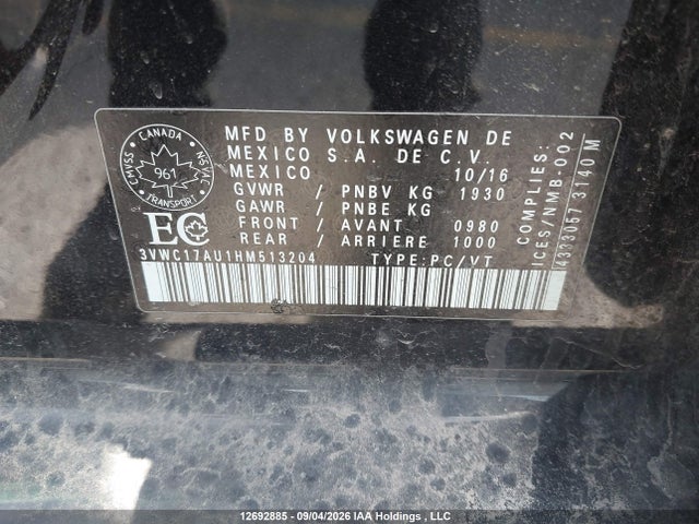 Aukcja sprzedaży 2017 Volkswagen Golf, vin: 3VWC17AU1HM513204, numer aukcji: 12692885