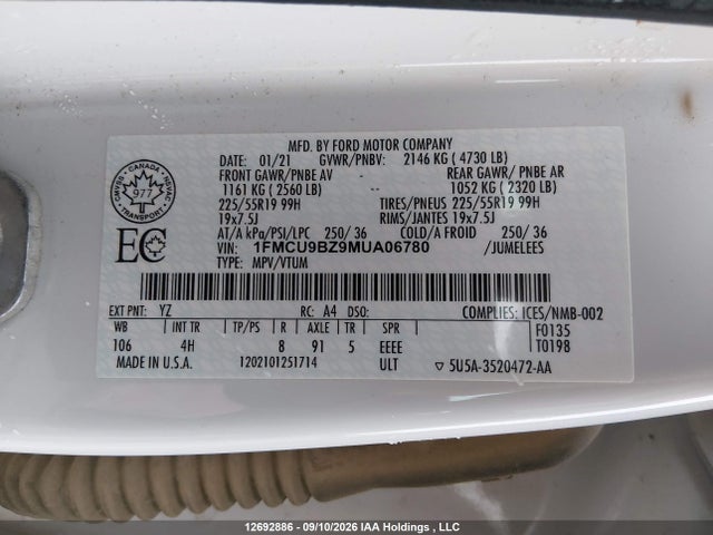 Ford ESCAPE SE 2021 1FMCU9BZ9MUA06780 Image 9