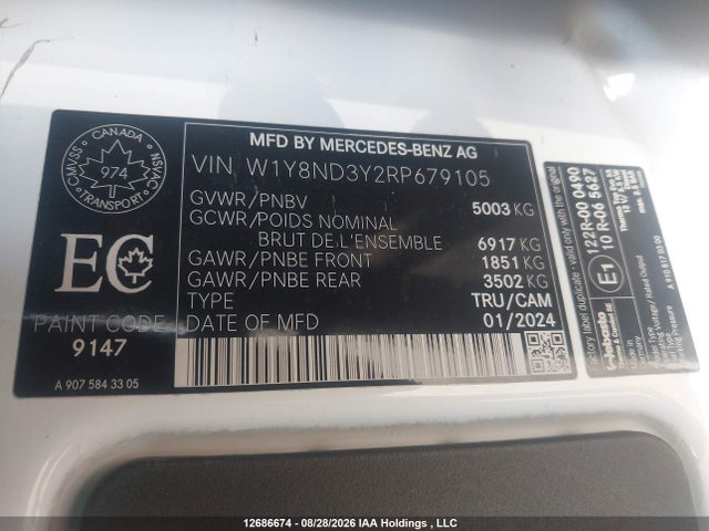 Продаж на аукціоні авто 2024 Mercedes-benz Sprinter 3500xd High Roof 4-cyl Diesel Ho, vin: W1Y8ND3Y2RP679105, номер лоту: 12686674