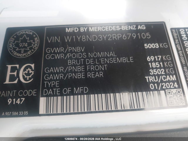 Продаж на аукціоні авто 2024 Mercedes-benz Sprinter 3500xd High Roof 4-cyl Diesel Ho, vin: W1Y8ND3Y2RP679105, номер лоту: 12686674