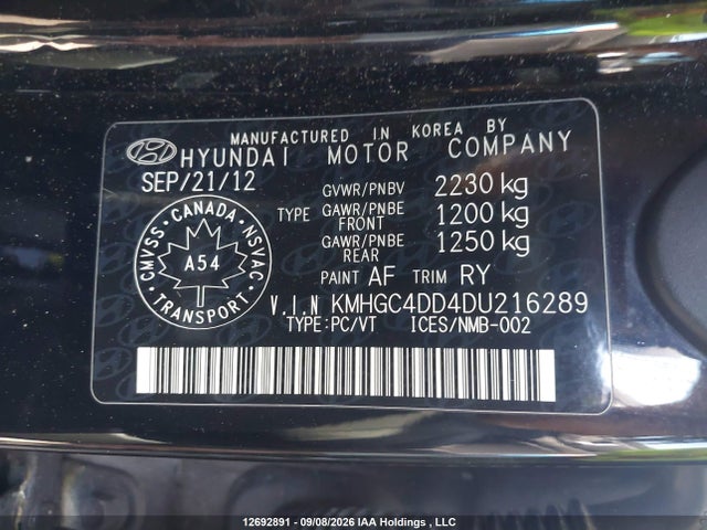 Продаж на аукціоні авто 2013 Hyundai Genesis 3.8l, vin: KMHGC4DD4DU216289, номер лоту: 12692891