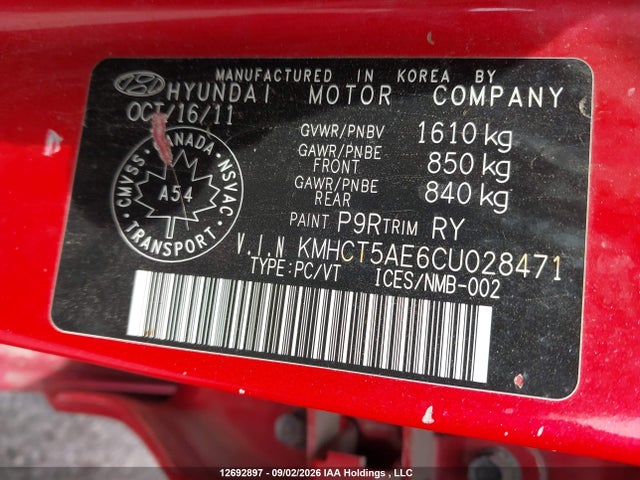 Продаж на аукціоні авто 2012 Hyundai Accent Gl, vin: KMHCT5AE6CU028471, номер лоту: 12692897