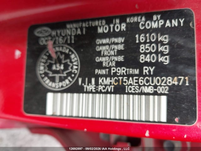 Продаж на аукціоні авто 2012 Hyundai Accent Gl, vin: KMHCT5AE6CU028471, номер лоту: 12692897