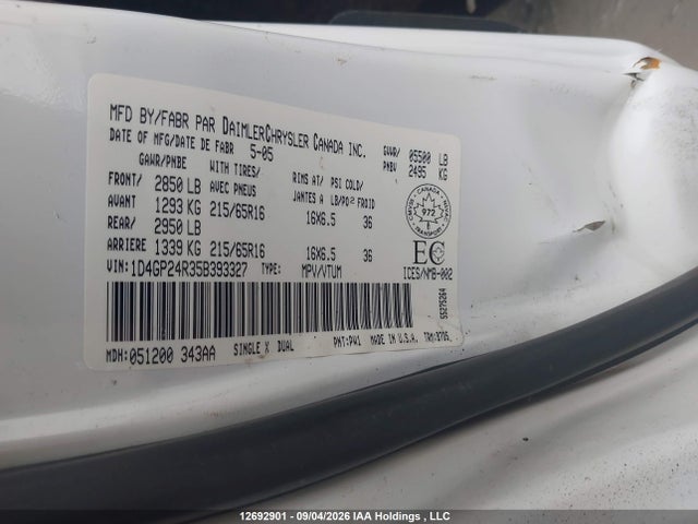 Aukcja sprzedaży 2005 Dodge Grand Caravan, vin: 1D4GP24R35B393327, numer aukcji: 12692901
