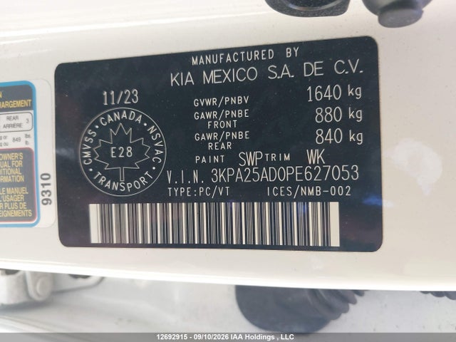 Продаж на аукціоні авто 2023 Kia Rio S, vin: 3KPA25AD0PE627053, номер лоту: 12692915