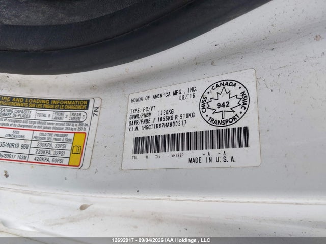 1HGCT1B87HA800217 Honda Accord Touring