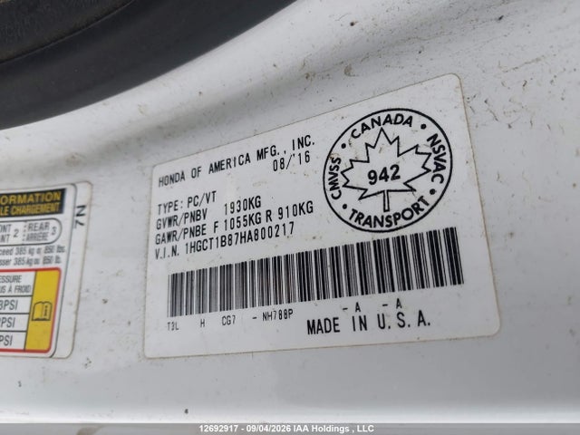 1HGCT1B87HA800217 Honda Accord Touring