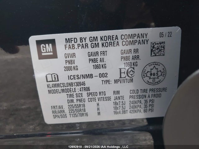 Aukcja sprzedaży 2022 Buick Encore Gx, vin: KL4MMCSL0NB130946, numer aukcji: 12692918