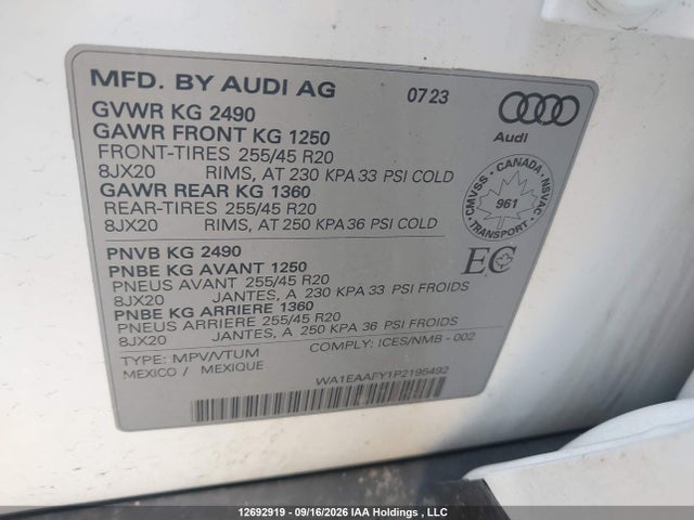 Audi Q5 Premium Plus 45 2023 WA1EAAFY1P2195492 Image 9
