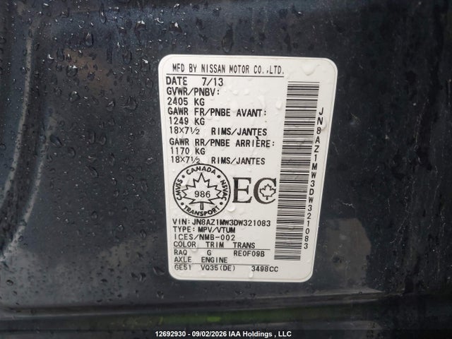 Продаж на аукціоні авто 2013 Nissan Murano S/sl/le, vin: JN8AZ1MW3DW321083, номер лоту: 12692930