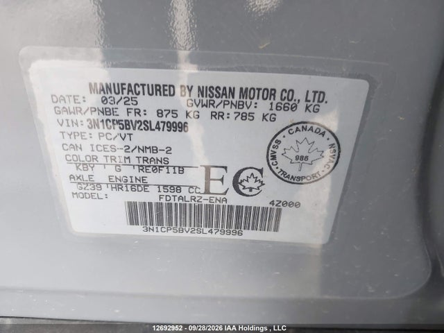 Продажа на аукционе авто 2025 Nissan Kicks Play S Cvt, vin: 3N1CP5BV2SL479996, номер лота: 12692952