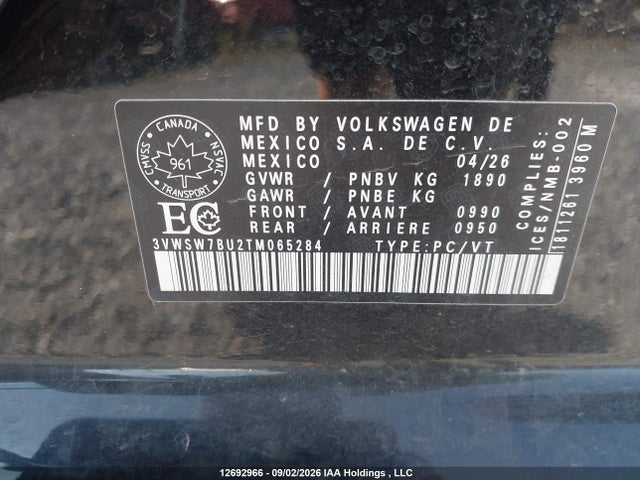 Продаж на аукціоні авто 2026 Volkswagen Jetta Comfortline, vin: 3VWSW7BU2TM065284, номер лоту: 12692966
