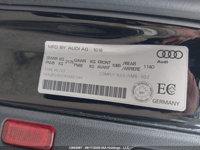 Aukcja sprzedaży 2019 Audi A4 Quattro, vin: WAUENAF47KN001544, numer aukcji: 12692967