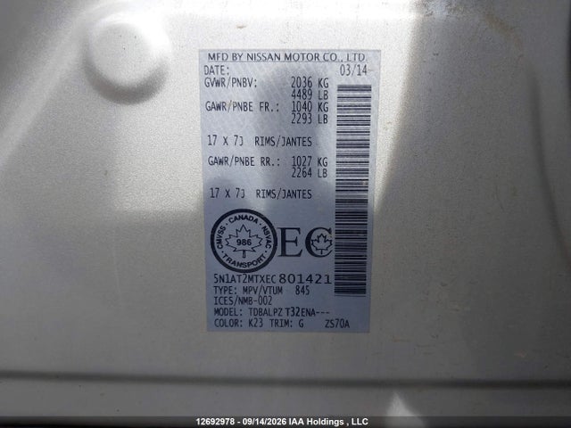 Nissan Rogue 2014 5N1AT2MTXEC801421 Image 18