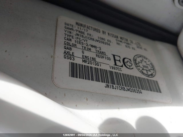12692991 :رقم المزاد ، JN1BJ1CR8JW206254 vin ، 2018 Nissan Qashqai S/sl/sv مزاد بيع