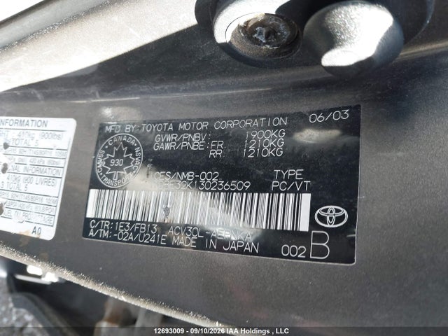 Продаж на аукціоні авто 2003 Toyota Camry Le/se/xle, vin: JTDBE32K130236509, номер лоту: 12693009