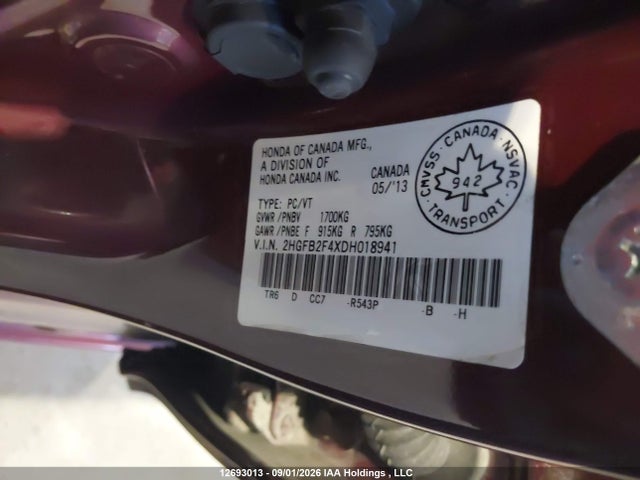 12693013 :رقم المزاد ، 2HGFB2F4XDH018941 vin ، 2013 Honda Civic مزاد بيع