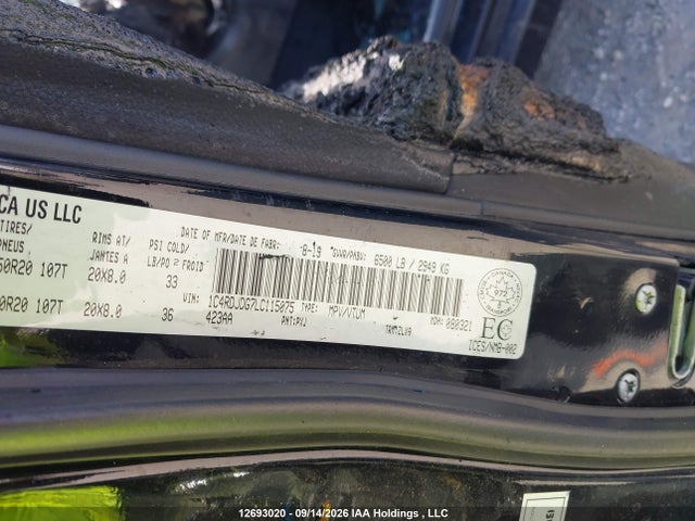 Продаж на аукціоні авто 2020 Dodge Durango Gt, vin: 1C4RDJDG7LC115075, номер лоту: 12693020