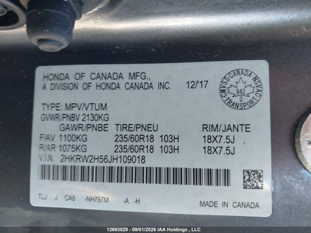 2HKRW2H56JH109018 Honda CR-V EX
