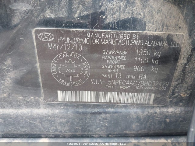 Продаж на аукціоні авто 2011 Hyundai Sonata Limited, vin: 5NPEC4AC7BH032429, номер лоту: 12693031