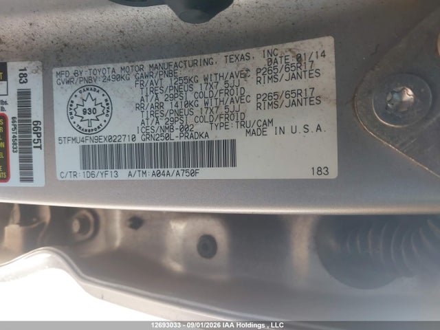 12693033 :رقم المزاد ، 5TFMU4FN9EX022710 vin ، 2014 Toyota Tacoma V6 مزاد بيع