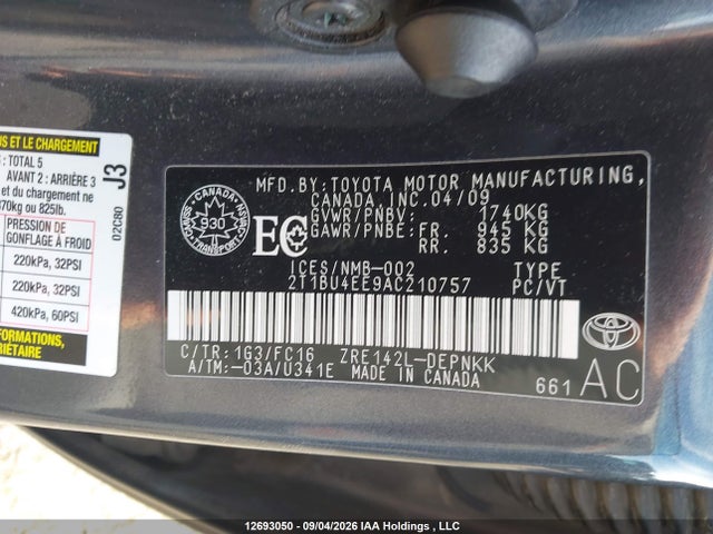 12693050 :رقم المزاد ، 2T1BU4EE9AC210757 vin ، 2010 Toyota Corolla Le مزاد بيع