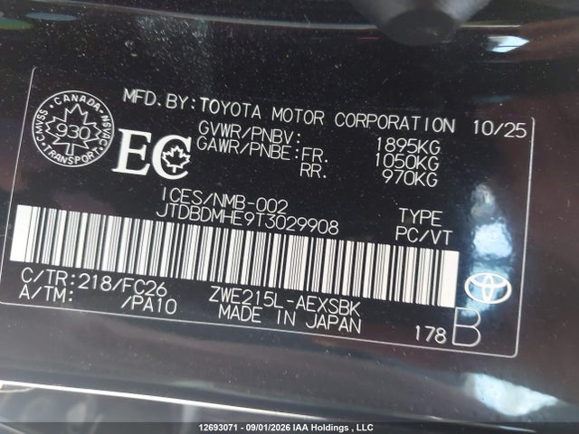 Продаж на аукціоні авто 2026 Toyota Corolla, vin: JTDBDMHE9T3029908, номер лоту: 12693071