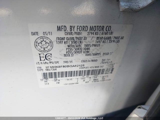 Продажа на аукционе авто 2011 Ford Explorer Limited, vin: 1FMHK8F80BGA62125, номер лота: 12693077