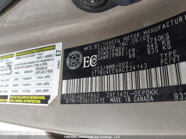 Auction sale of the 2010 Toyota Corolla Ce, vin: 2T1BU4EE6AC234143, lot number: 12693093