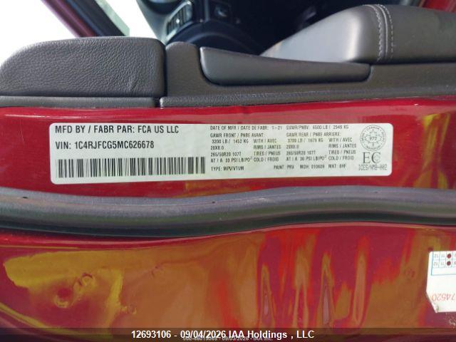 2021 Jeep Grand Cherokee High Altitude მანქანა იყიდება აუქციონზე, vin: 1C4RJFCG5MC626678, აუქციონის ნომერი: 12693106