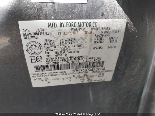 Aukcja sprzedaży 2010 Ford Flex Sel, vin: 2FMGK5CC5ABA09736, numer aukcji: 12693110