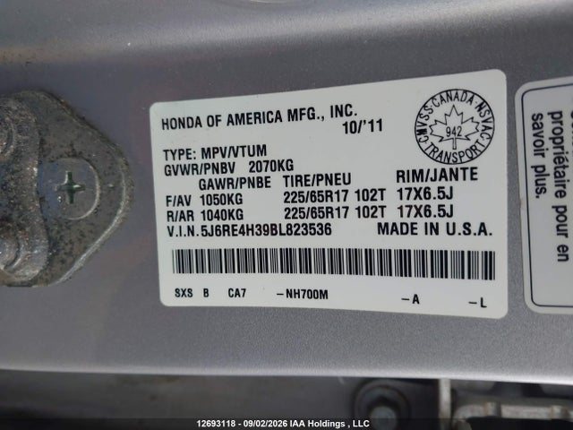 2011 Honda Cr-v Lx მანქანა იყიდება აუქციონზე, vin: 5J6RE4H39BL823536, აუქციონის ნომერი: 12693118