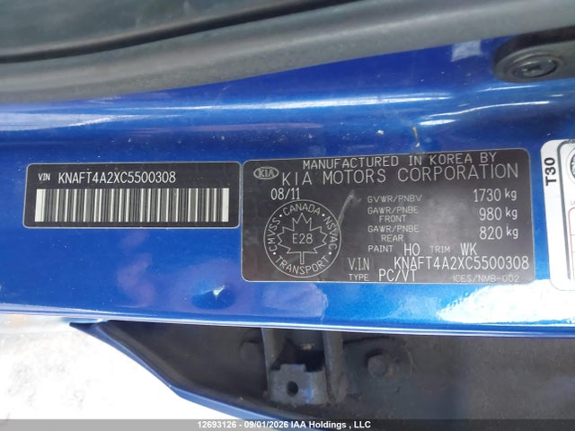 Aukcja sprzedaży 2012 Kia Forte 2.0l Lx, vin: KNAFT4A2XC5500308, numer aukcji: 12693126