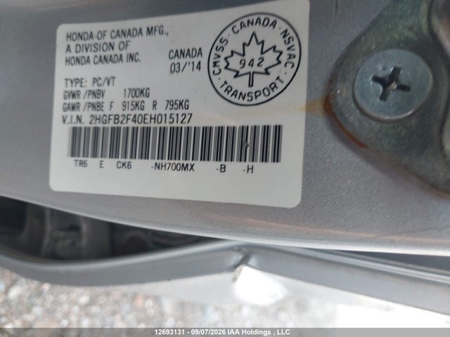 Продажа на аукционе авто 2014 Honda Civic Lx, vin: 2HGFB2F40EH015127, номер лота: 12693131
