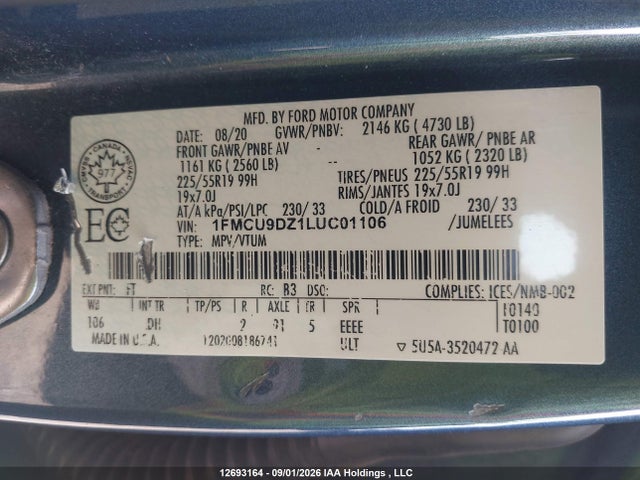 Ford Escape 2020 1FMCU9DZ1LUC01106 Image 18