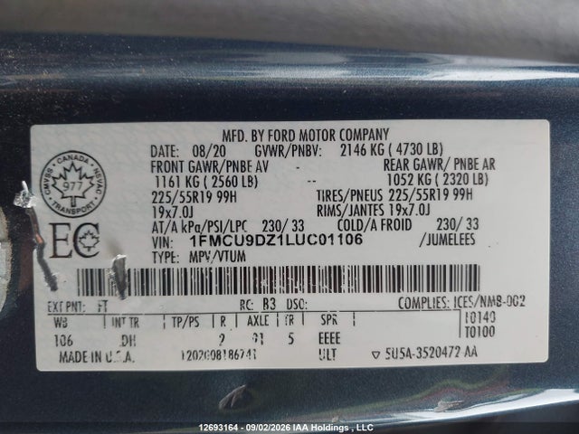Ford Escape 2020 1FMCU9DZ1LUC01106 Image 24