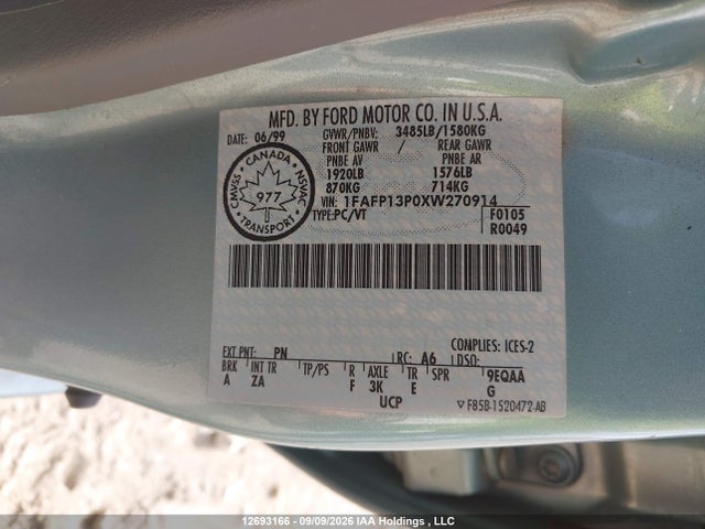 Продажа на аукционе авто 1999 Ford Escort Se, vin: 1FAFP13P0XW270914, номер лота: 12693166